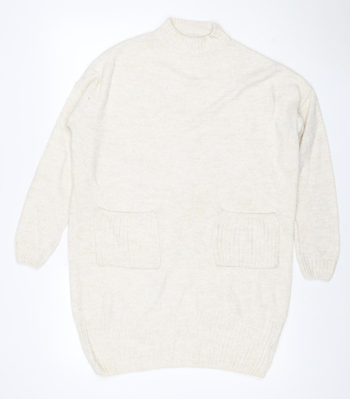 Back view of Miss Selfridge Women Ivory UK 10 Roll Neck Pocket Tunic Jumper