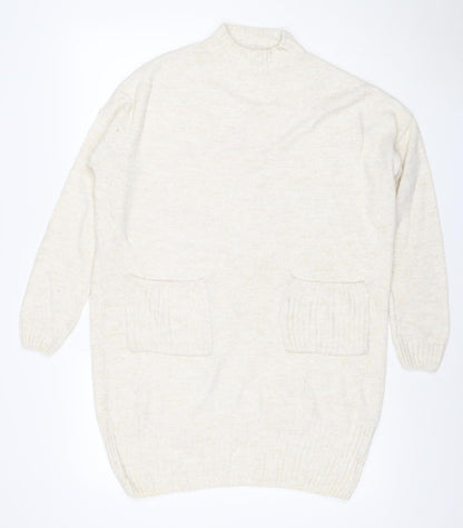 Back view of Miss Selfridge Women Ivory UK 10 Roll Neck Pocket Tunic Jumper