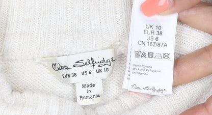 Brand and care label for Miss Selfridge Women Ivory UK 10 Roll Neck Pocket Tunic Jumper