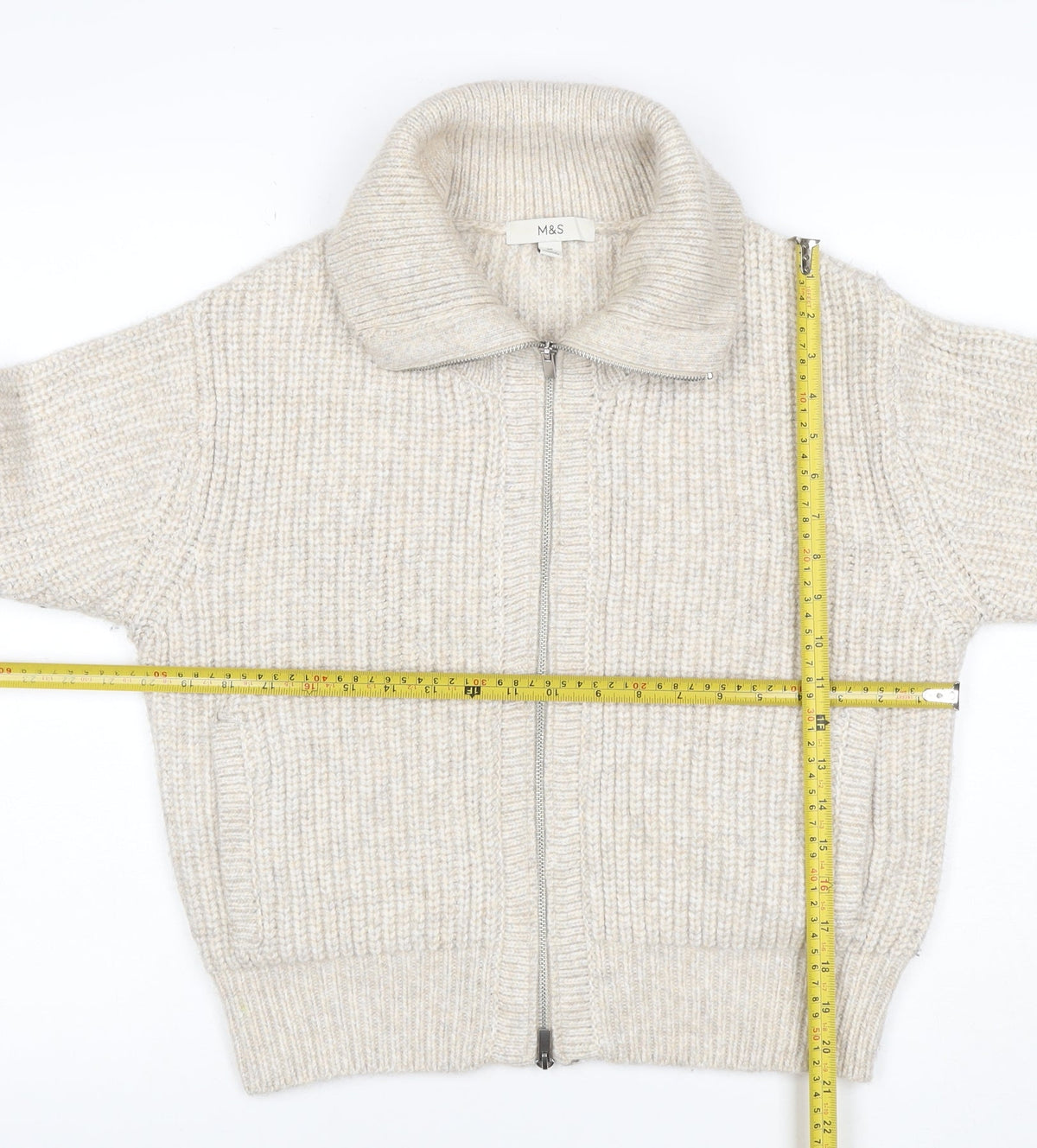 Marks and Spencer Women's Beige XS Full Zip Chunky Knit Cardigan