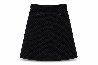 Front view of Jaeger Women’s Black Pinstripe UK 10 Knee Length Pencil Skirt