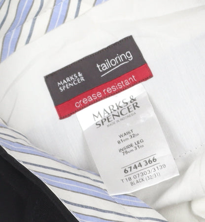 Marks & Spencer Men Black 32x31 Crease Resistant Dress Trousers