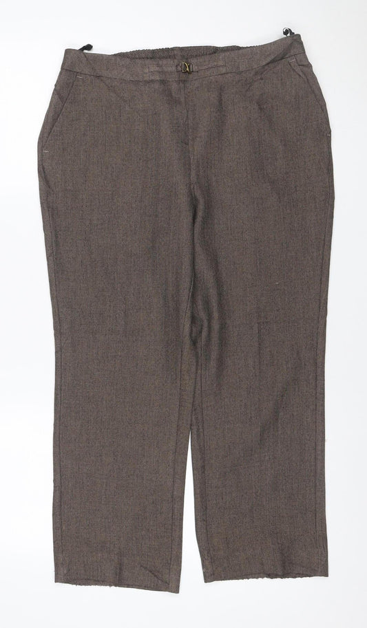 Marks & Spencer Women Brown UK 12 Short Herringbone Wide-Leg Trousers