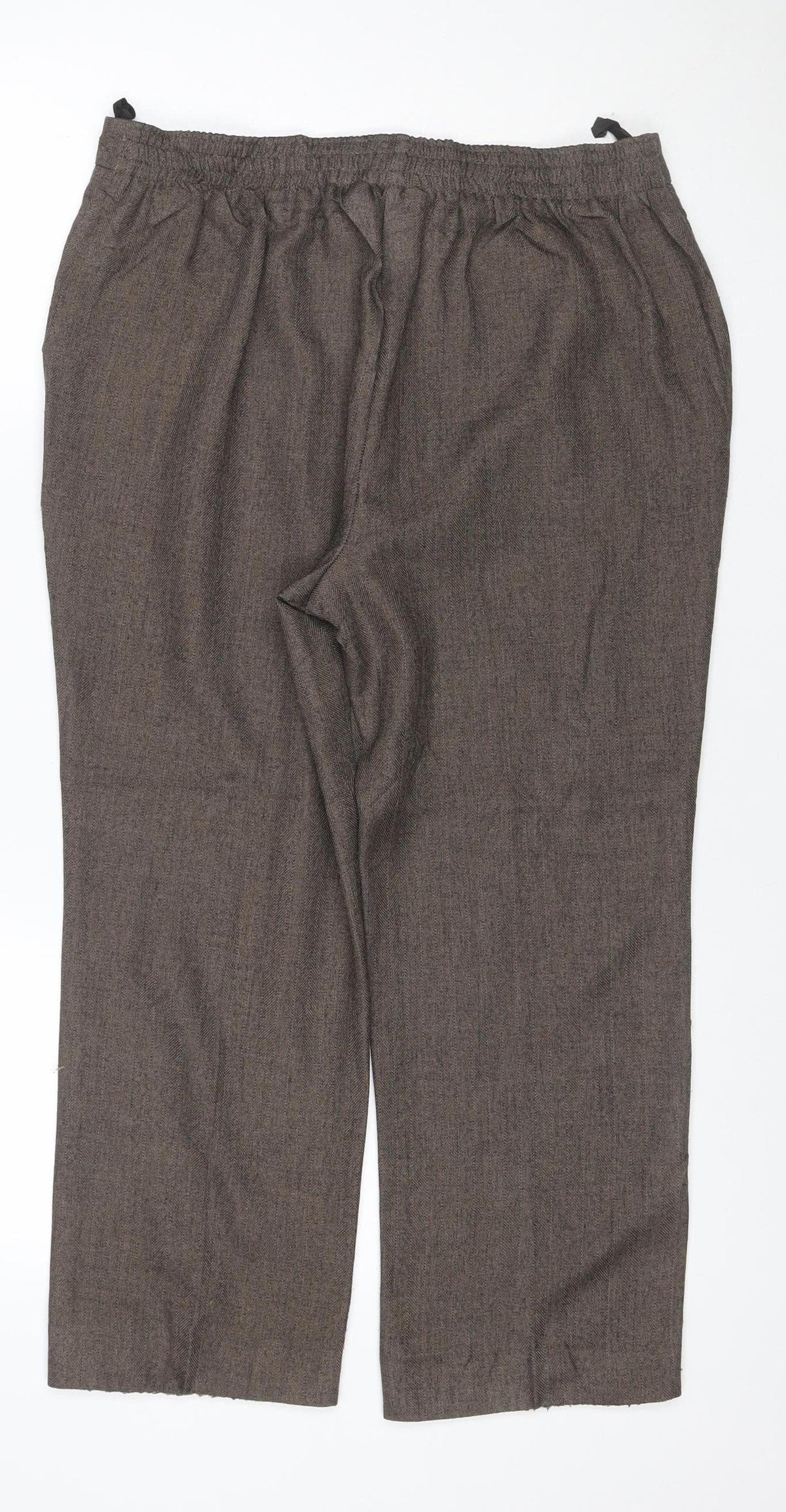 Marks & Spencer Women Brown UK 12 Short Herringbone Wide-Leg Trousers