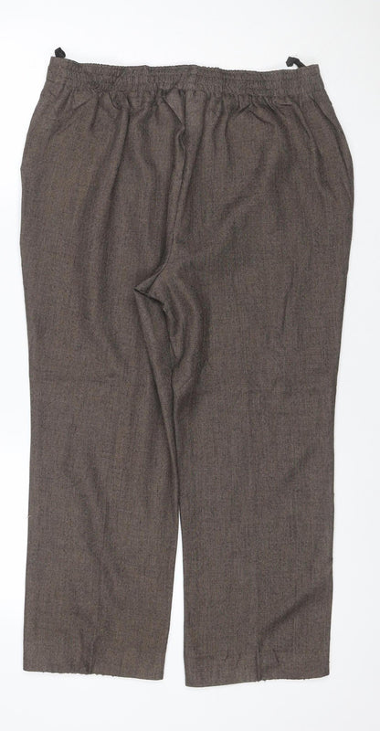 Marks & Spencer Women Brown UK 12 Short Herringbone Wide-Leg Trousers