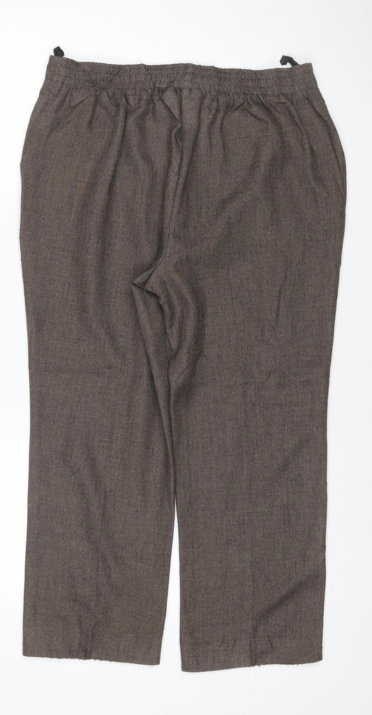 Marks & Spencer Women Brown UK 12 Short Herringbone Wide-Leg Trousers