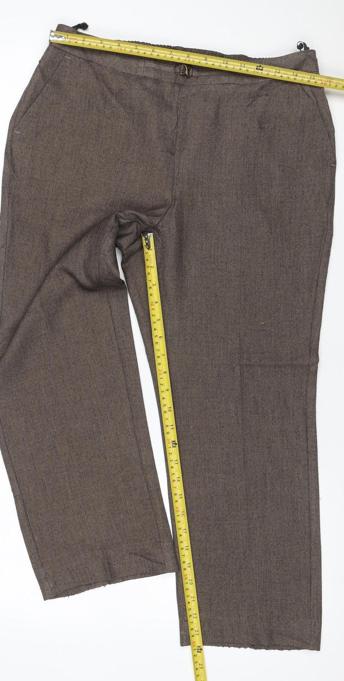 Marks & Spencer Women Brown UK 12 Short Herringbone Wide-Leg Trousers