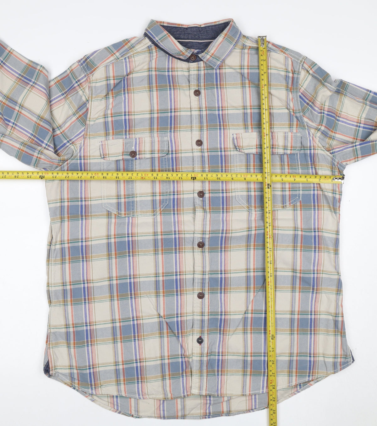 Next Men’s XL Multicoloured Plaid Cotton Long Sleeve Button-Up Shirt