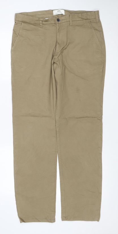 Mens UK Size 34 Marks and Spencer Regular Fit Chino Beige Trousers