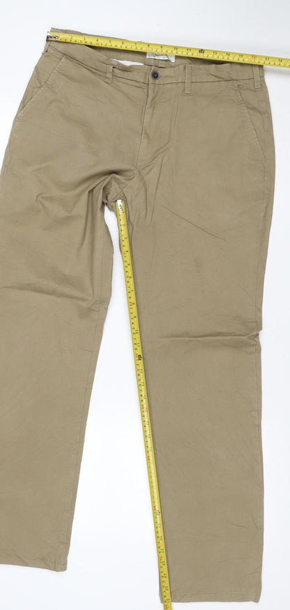 Mens UK Size 34 Marks and Spencer Regular Fit Chino Beige Trousers