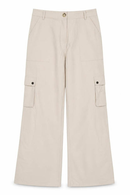 PrettyLittleThing Women’s Beige UK 12 Woven Split Hem Cargo Trousers