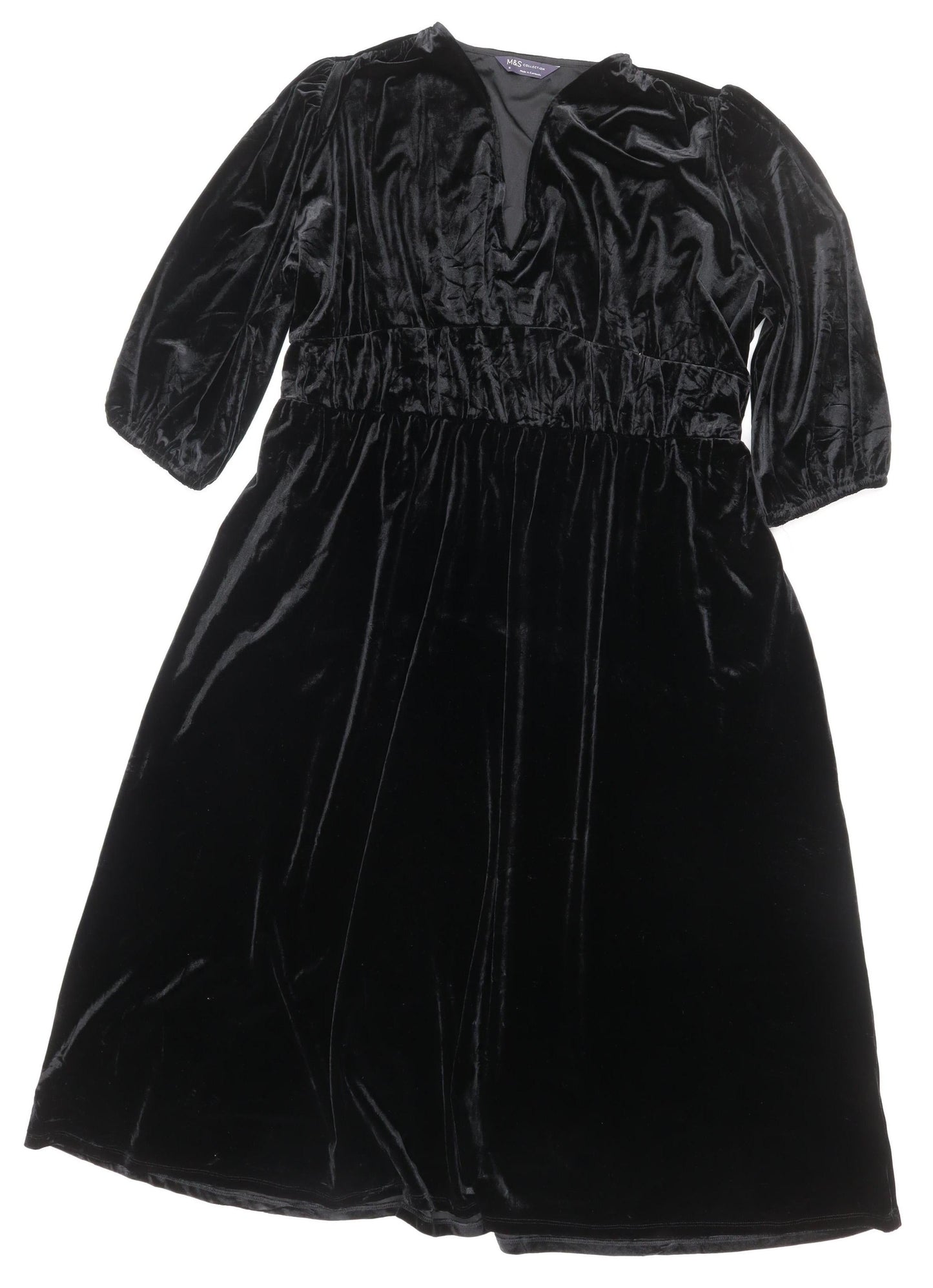 Marks and Spencer Women Black Size 16 Velvet Midi A-Line Party Dress