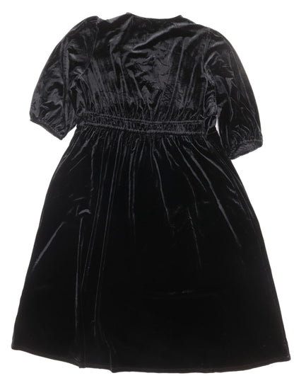 Marks and Spencer Women Black Size 16 Velvet Midi A-Line Party Dress