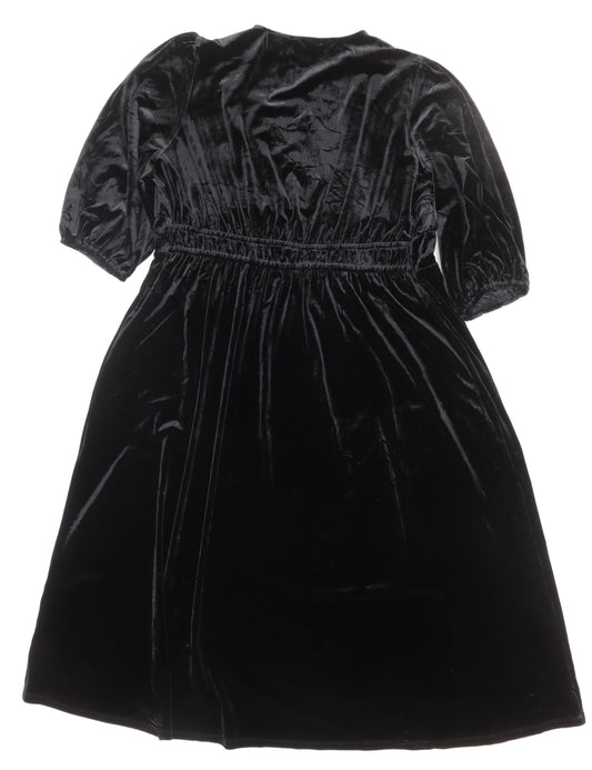 Marks and Spencer Women Black Size 16 Velvet Midi A-Line Party Dress