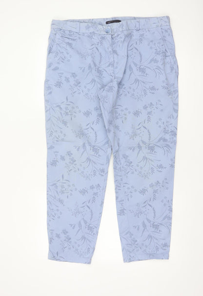 M&S Women Blue Floral Slim Tapered Chino Trousers UK 16 Short
