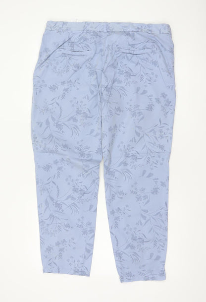M&S Women Blue Floral Slim Tapered Chino Trousers UK 16 Short