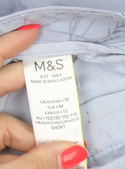 M&S Women Blue Floral Slim Tapered Chino Trousers UK 16 Short