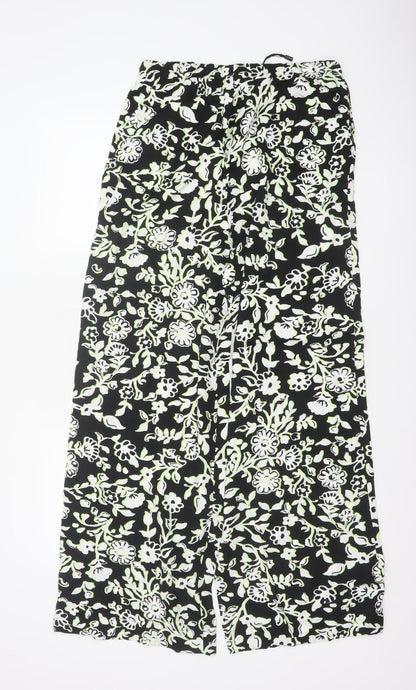 Marks and Spencer Women Black Floral Wide Leg Trousers UK 12 Long