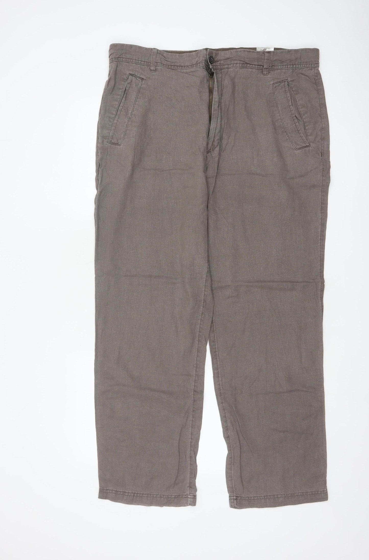 M&S Men’s Brown Linen Blend Regular 38W 31L Straight Trousers