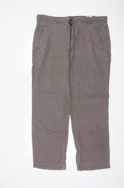 M&S Men’s Brown Linen Blend Regular 38W 31L Straight Trousers