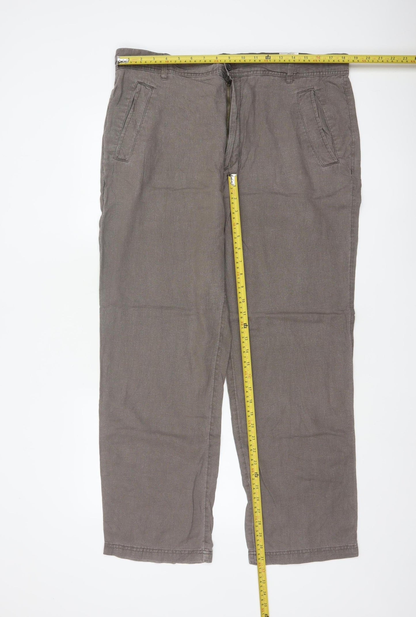 M&S Men’s Brown Linen Blend Regular 38W 31L Straight Trousers