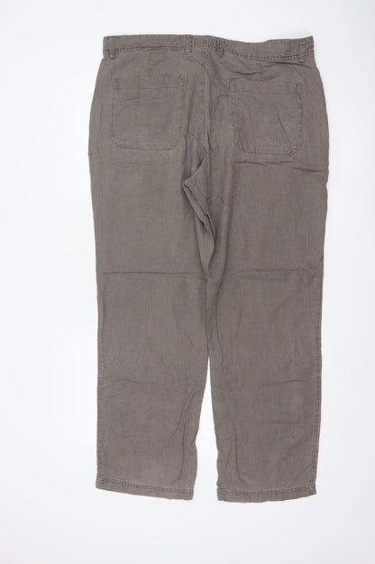 M&S Men’s Brown Linen Blend Regular 38W 31L Straight Trousers