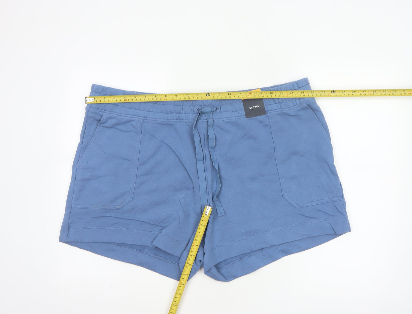 M&S Womens Blue Size 24 Drawstring Sweat Jersey Shorts Pockets