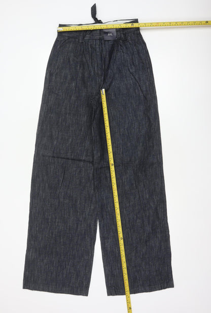 Marks & Spencer Women's Blue Size 8 Long Wide Leg Linen Trousers