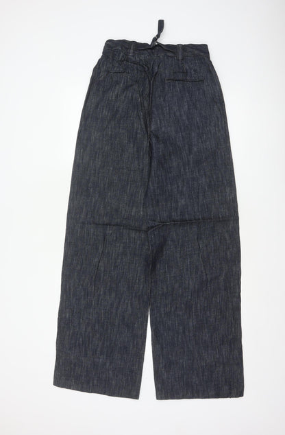 Marks & Spencer Women's Blue Size 8 Long Wide Leg Linen Trousers