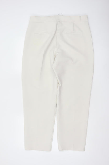 Marks & Spencer Women Ivory Size 16 Regular Tapered Ankle Zip Trousers