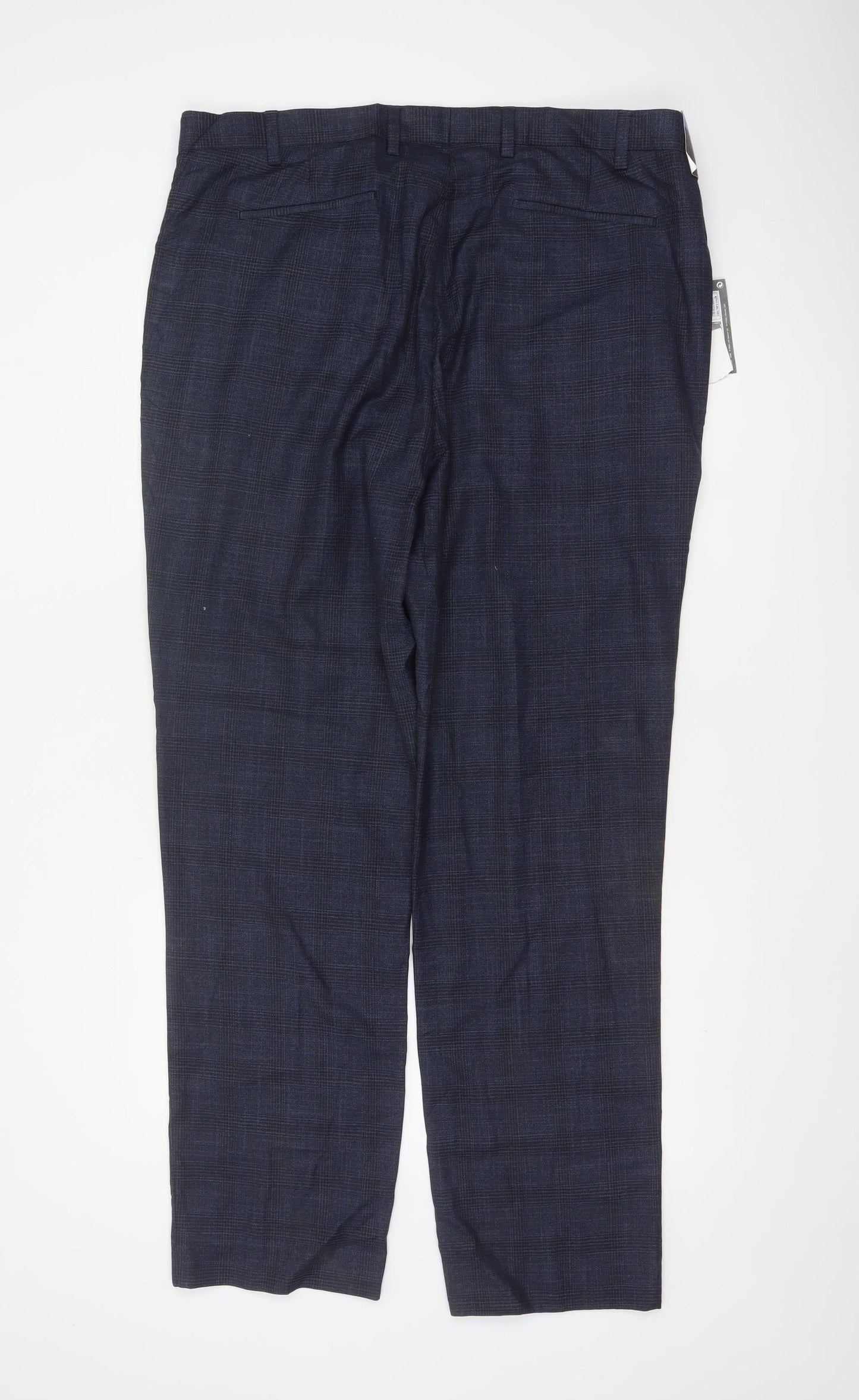 Marks and Spencer Men’s Blue Check Regular Fit Dress Trousers 40 33