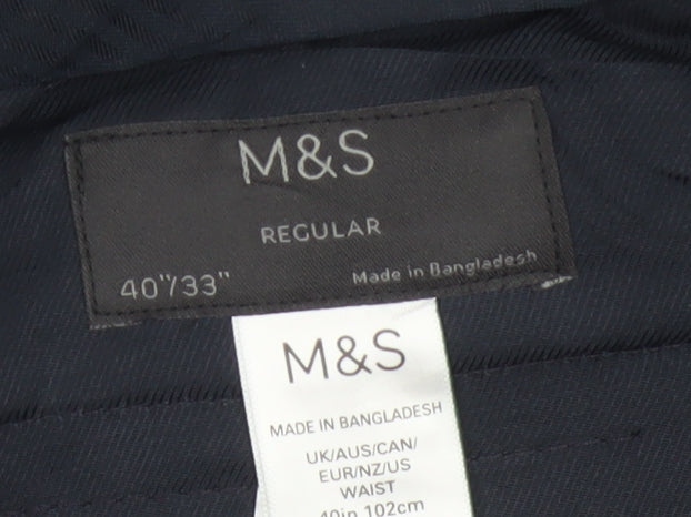 Marks and Spencer Men’s Blue Check Regular Fit Dress Trousers 40 33