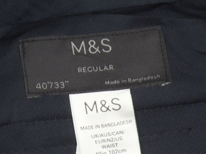 Marks and Spencer Men’s Blue Check Regular Fit Dress Trousers 40 33