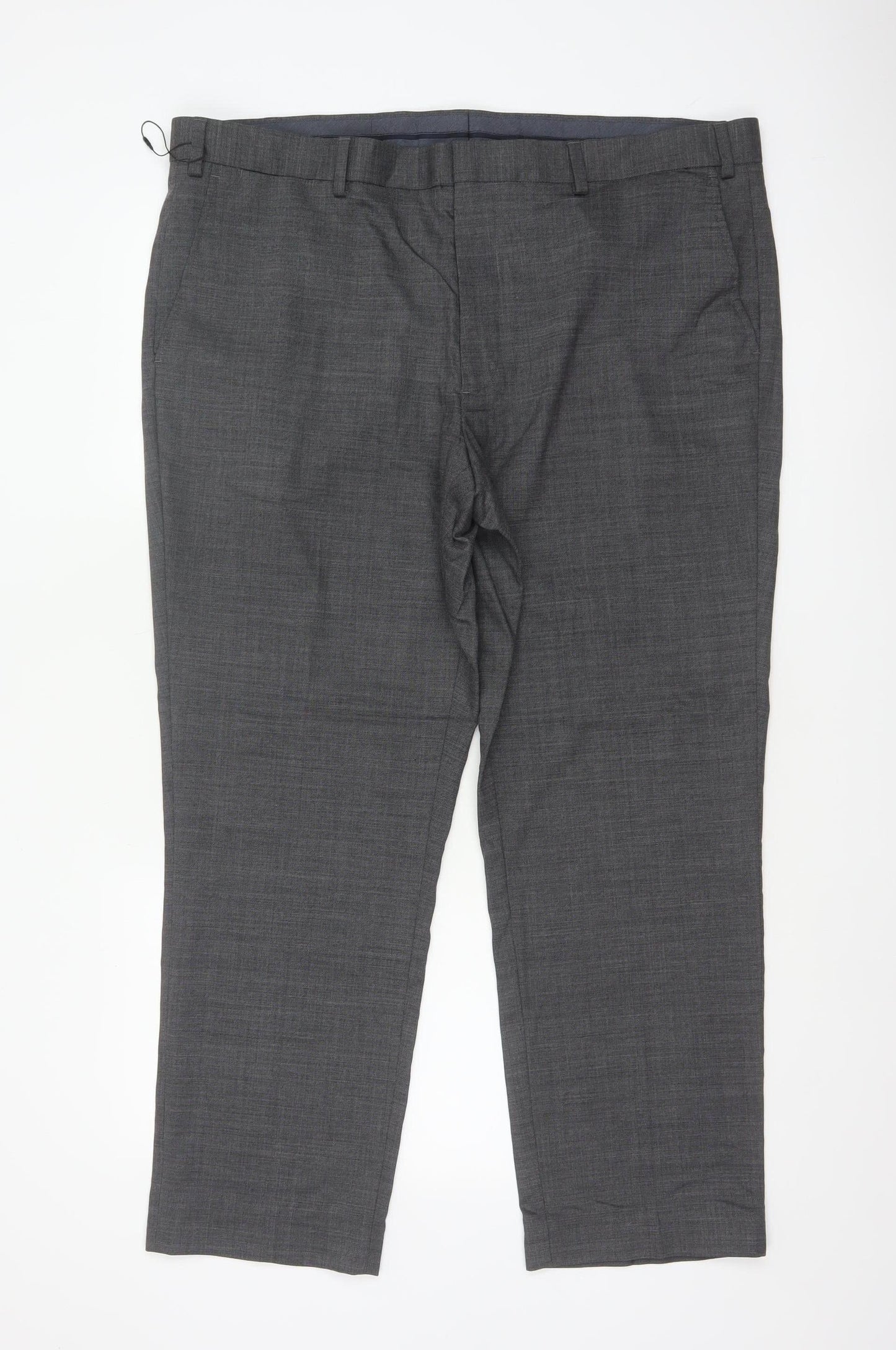 Marks & Spencer Men Grey 42 Short Regular Fit Wool Dress Trousers