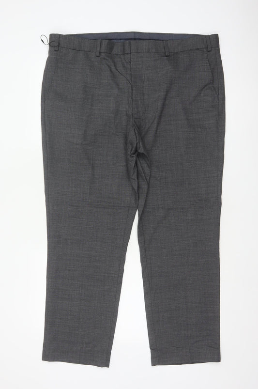 Marks & Spencer Men Grey 42 Short Regular Fit Wool Dress Trousers