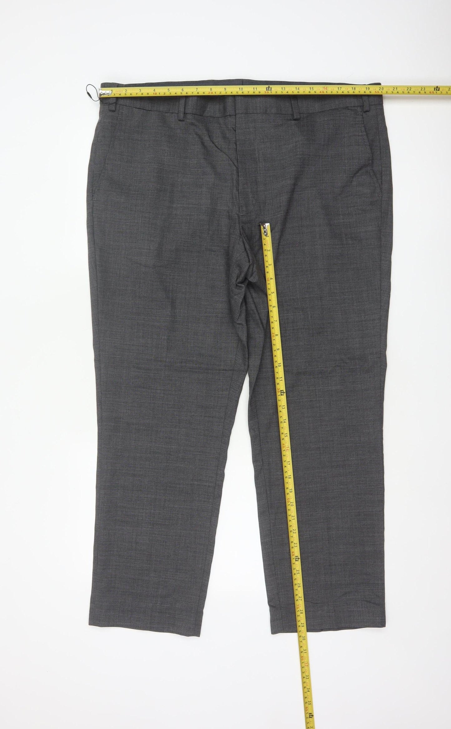 Marks & Spencer Men Grey 42 Short Regular Fit Wool Dress Trousers
