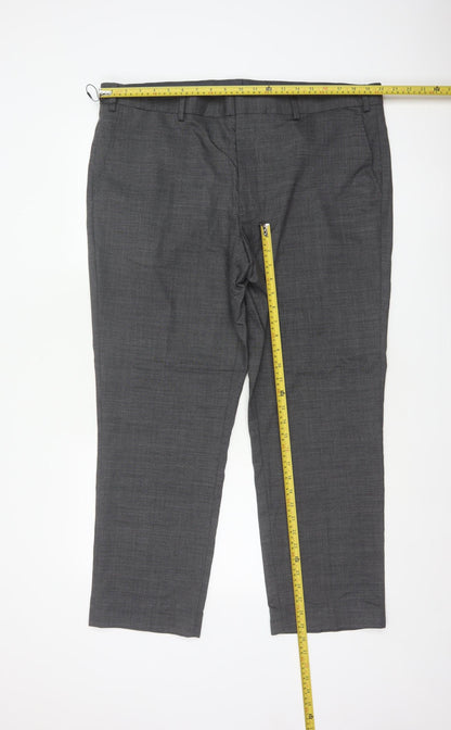 Marks & Spencer Men Grey 42 Short Regular Fit Wool Dress Trousers