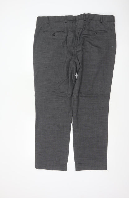 Marks & Spencer Men Grey 42 Short Regular Fit Wool Dress Trousers