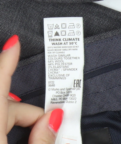Marks & Spencer Men Grey 42 Short Regular Fit Wool Dress Trousers