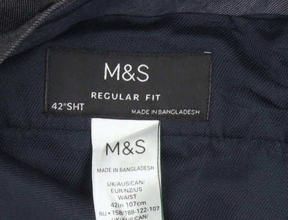 Marks & Spencer Men Grey 42 Short Regular Fit Wool Dress Trousers