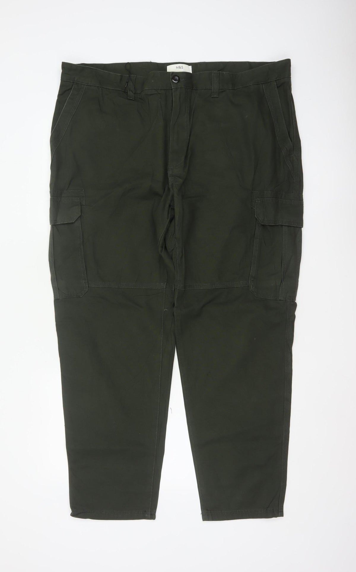 Marks & Spencer Men Green 44 Cargo Trousers 44W 31L Cotton