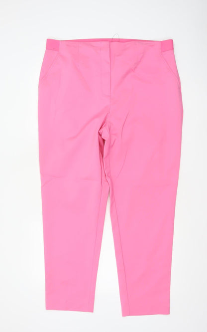 Marks & Spencer Women Pink UK 20 Long Tapered Stretch Trousers