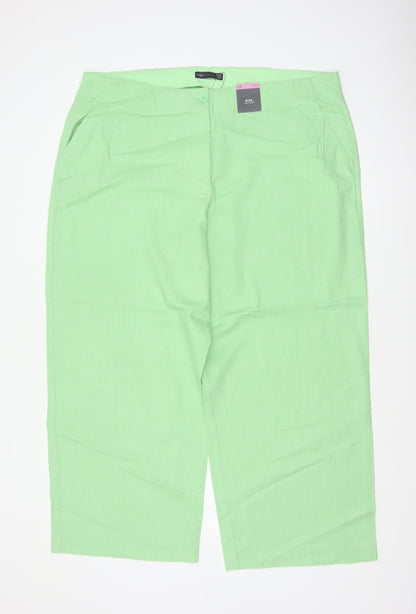 Marks & Spencer Women Green Size 22 Short Wide Leg High Rise Linen Trousers