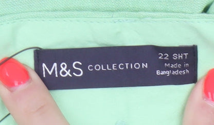 Marks & Spencer Women Green Size 22 Short Wide Leg High Rise Linen Trousers