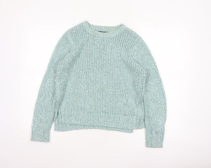M&S Women’s Blue Size 10 Chunky Knit Glitter Raglan Jumper