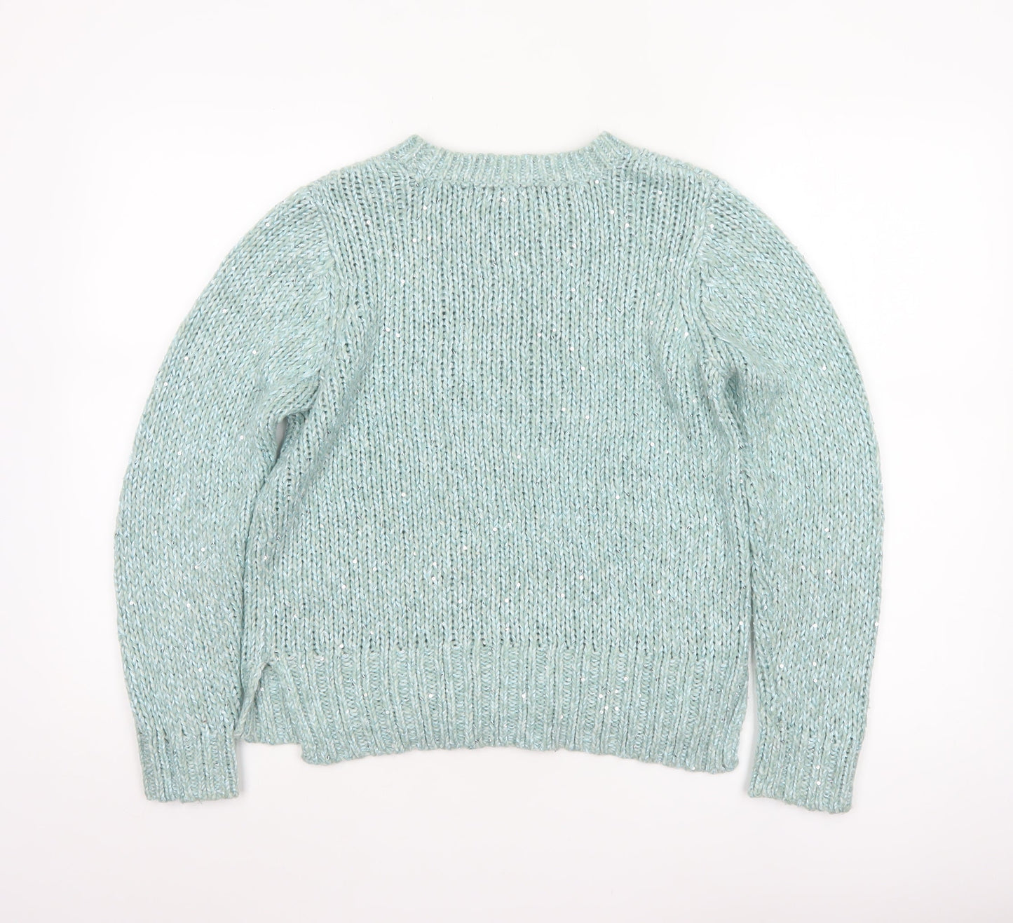 M&S Women’s Blue Size 10 Chunky Knit Glitter Raglan Jumper