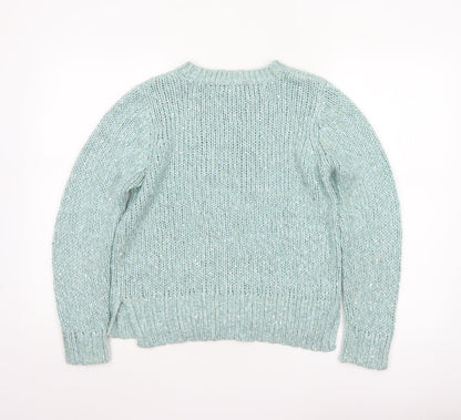 M&S Women’s Blue Size 10 Chunky Knit Glitter Raglan Jumper