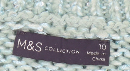 M&S Women’s Blue Size 10 Chunky Knit Glitter Raglan Jumper