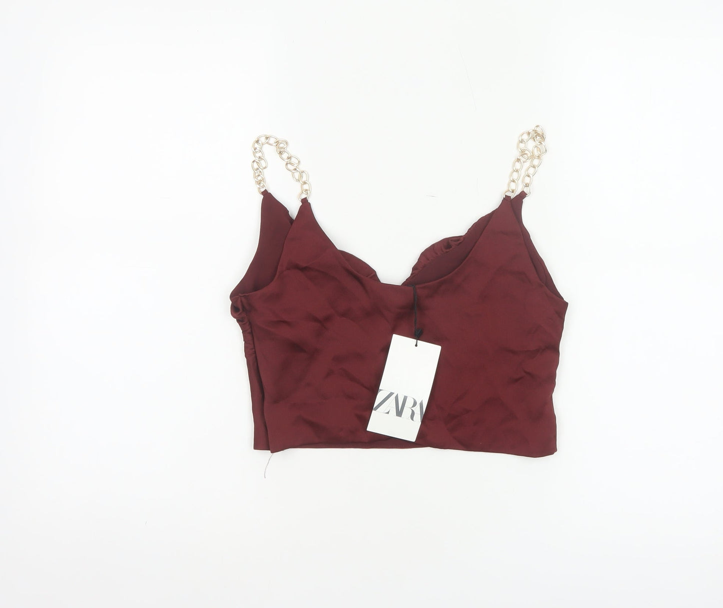 Zara Women Red UK 8 Cropped Chain Strap Camisole Party Top