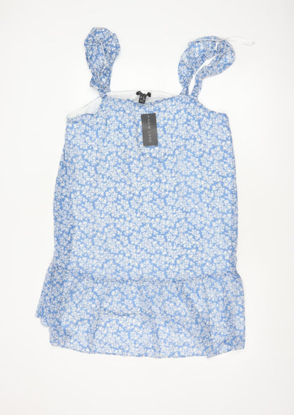 New Look Women Blue Floral Strappy Fit & Flare Short Dress UK 16